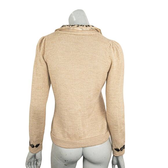 Peruvian Connection Baby Alpaca Cardigan Sweater Beige knit Size Small - Picture 4 of 10